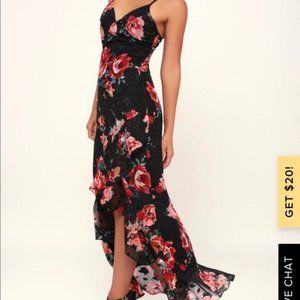 Love Stuck Black Floral Print Ruffled Maxi Dress